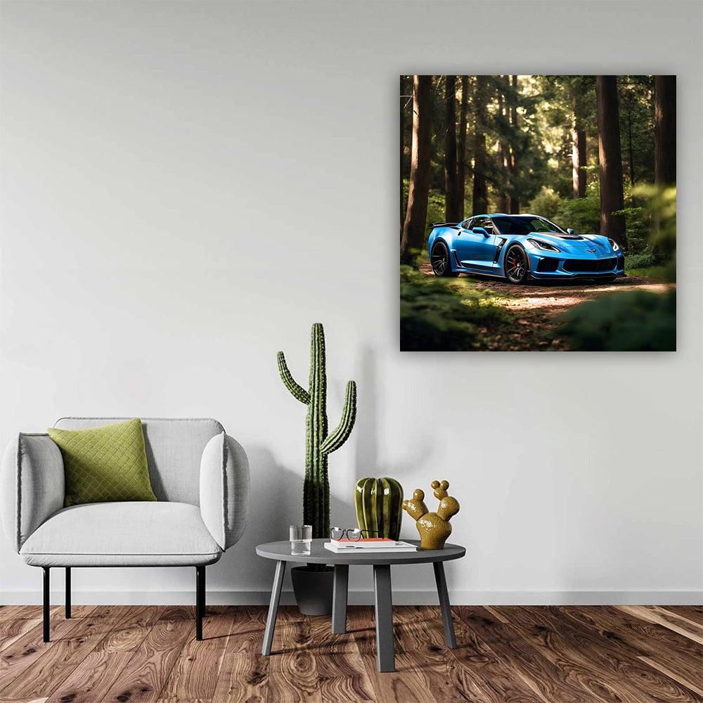 Blue Chevrolet Corvette Z06 in Forest - Speed and Elegance