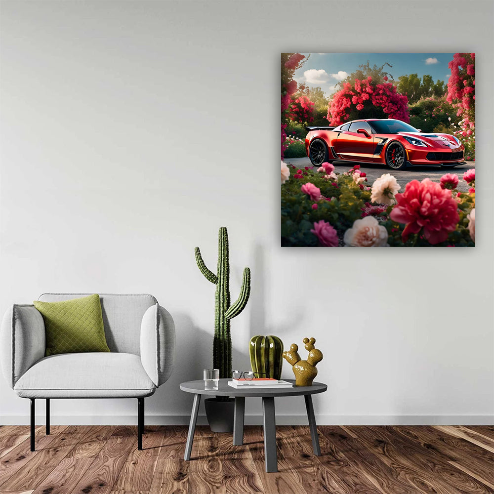 Stunning Red Chevrolet Corvette Z06 Amidst Blossoms - Power Unleashed