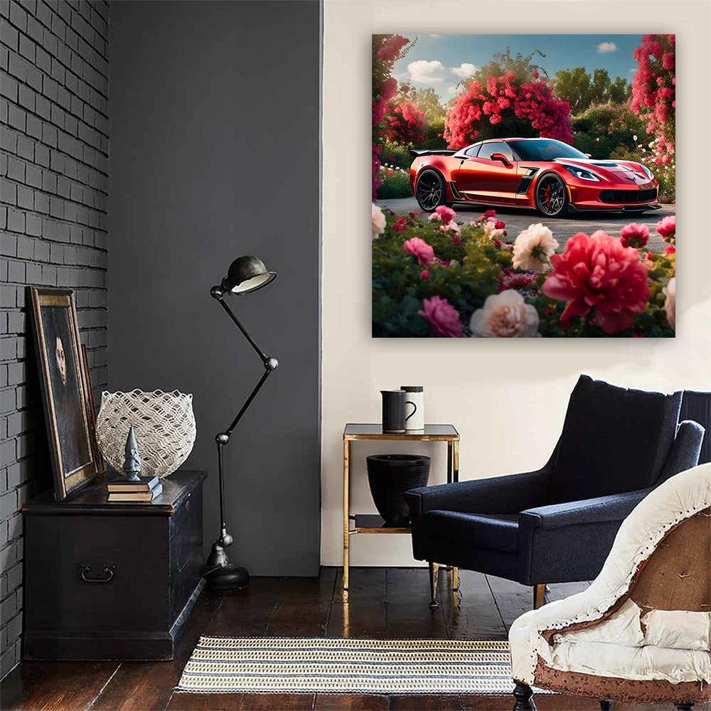 Stunning Red Chevrolet Corvette Z06 Amidst Blossoms - Power Unleashed