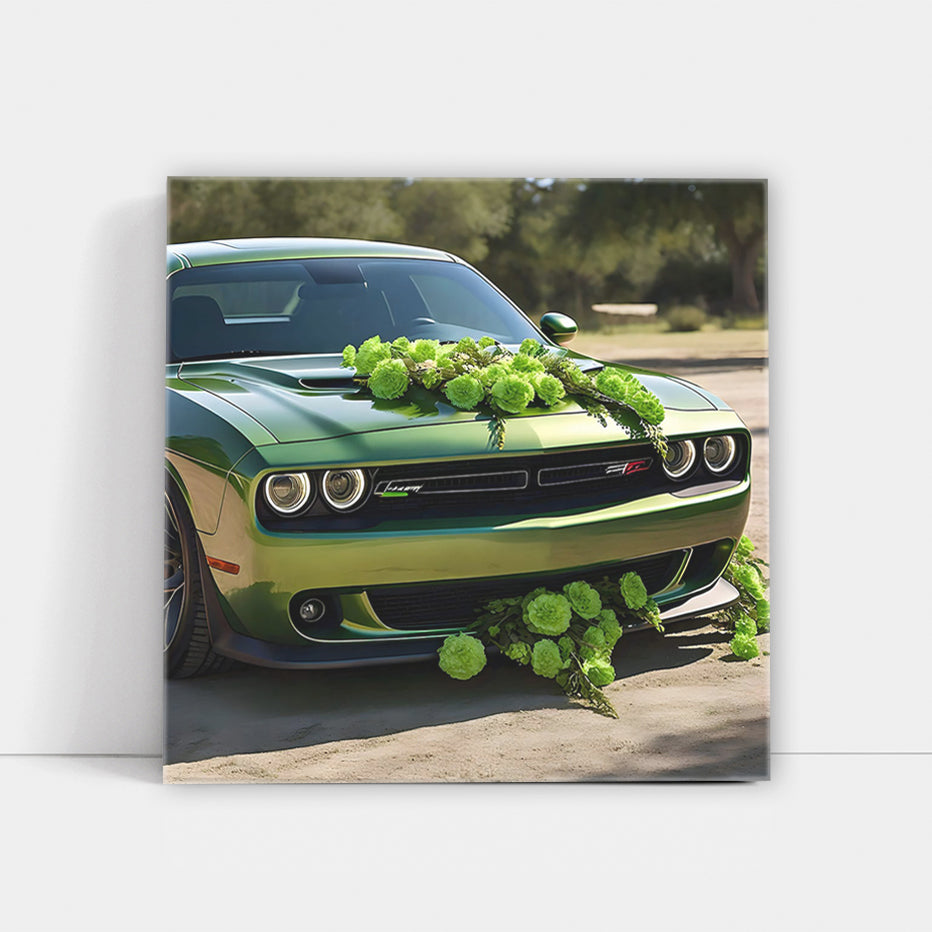 Green Dodge Challenger SRT Hellcat with Floral Touch - Power Unleashed