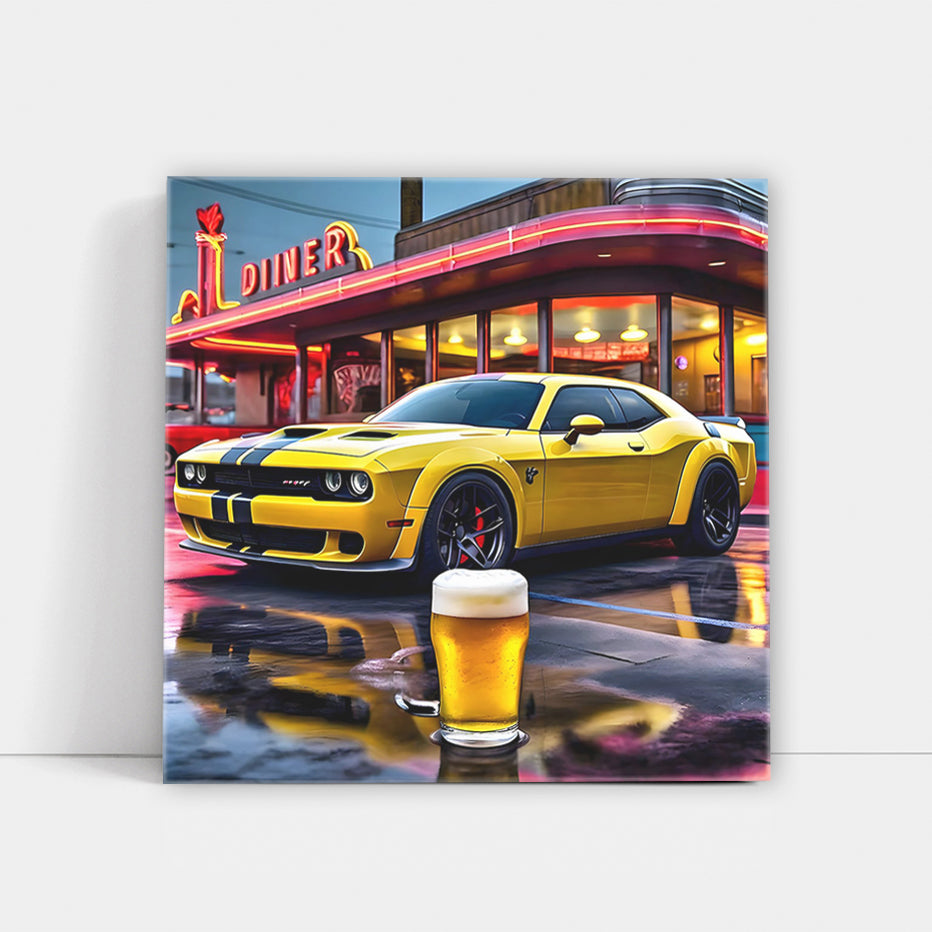 Yellow Dodge Challenger SRT Hellcat with Beer - Pure Power