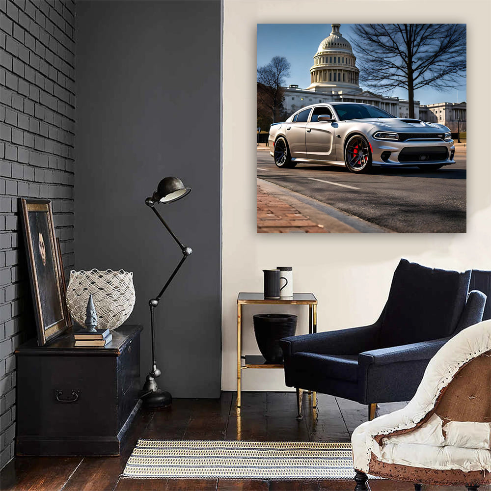 Silver Dodge Charger SRT Hellcat Roaring Through DC Streets