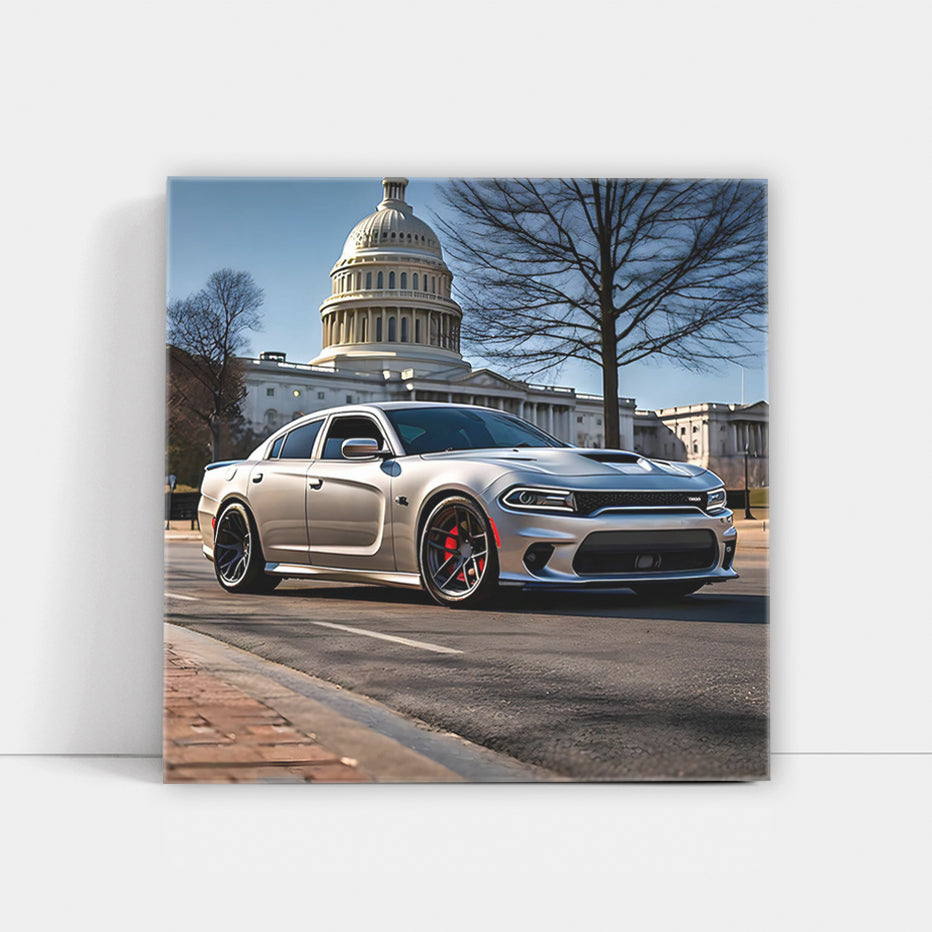 Silver Dodge Charger SRT Hellcat Roaring Through DC Streets