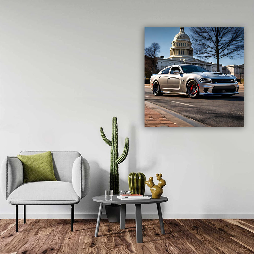 Silver Dodge Charger SRT Hellcat Roaring Through DC Streets