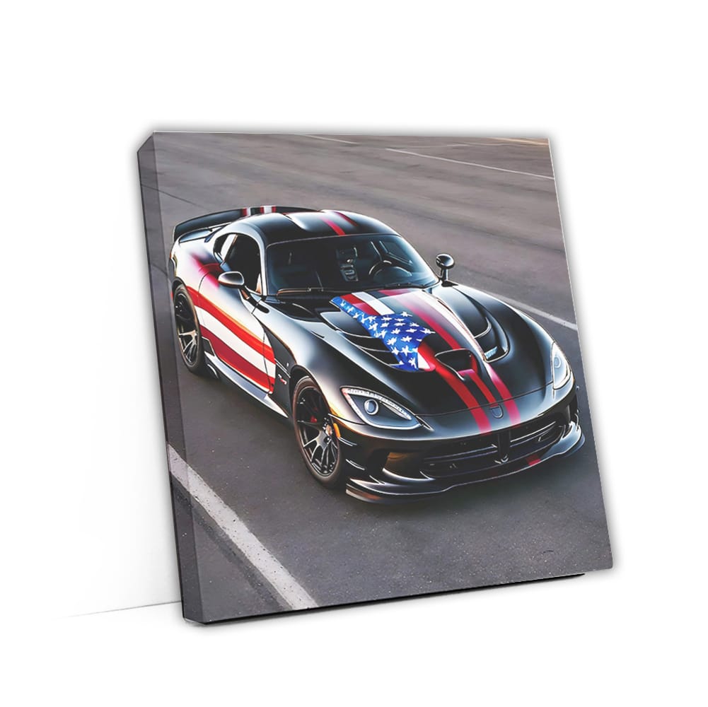Black Dodge Viper with USA Flag - Power and Patriotism