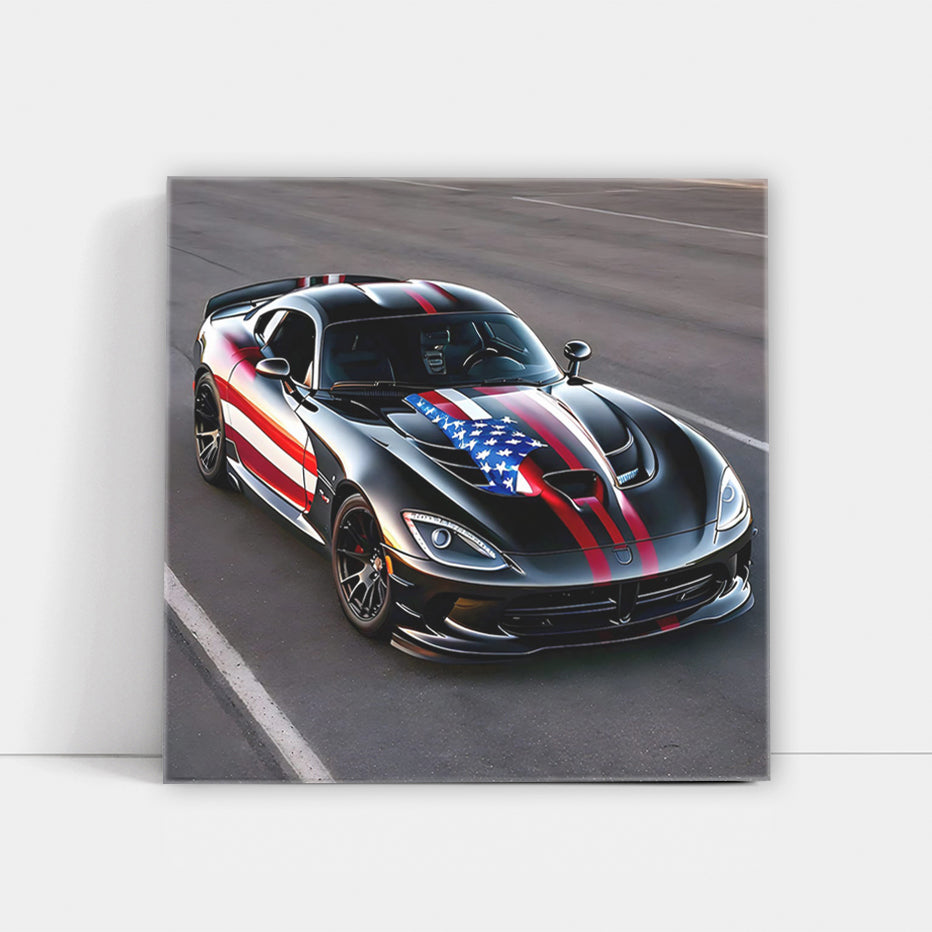 Black Dodge Viper with USA Flag - Power and Patriotism