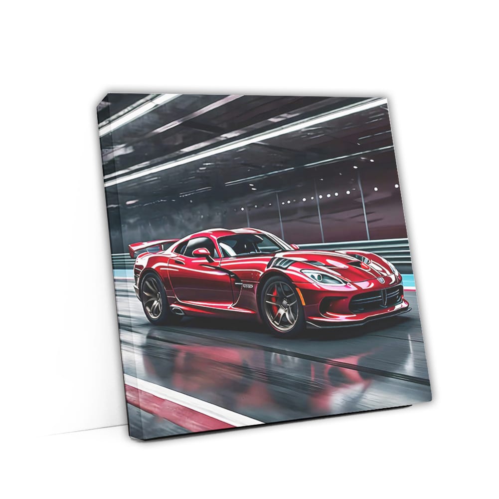 Burgundy Dodge Viper Racing on Track - Speed and Power