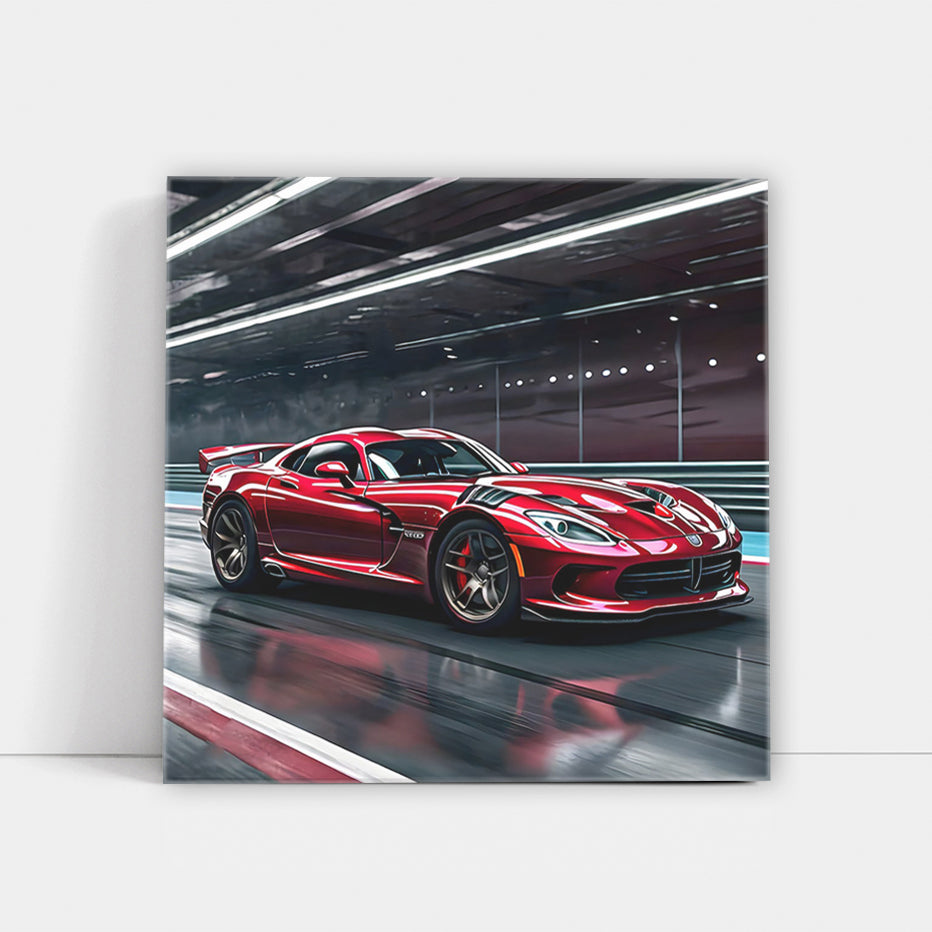 Burgundy Dodge Viper Racing on Track - Speed and Power