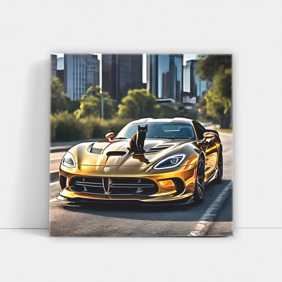 Elegant Gold Dodge Viper with Cat - Bold and Fast