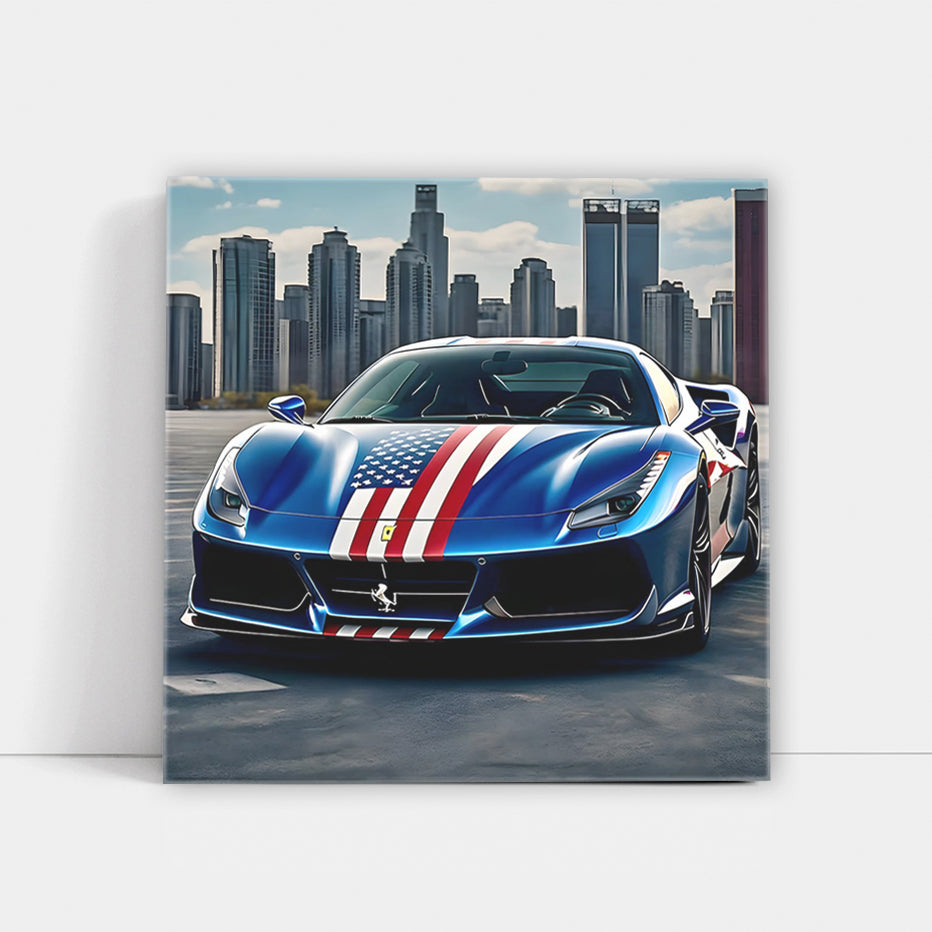 Blue Ferrari 488 GTB with US Flag - Speed and Elegance
