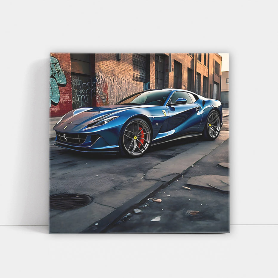 Blue Ferrari 812 Superfast in Urban Setting - Speed Redefined