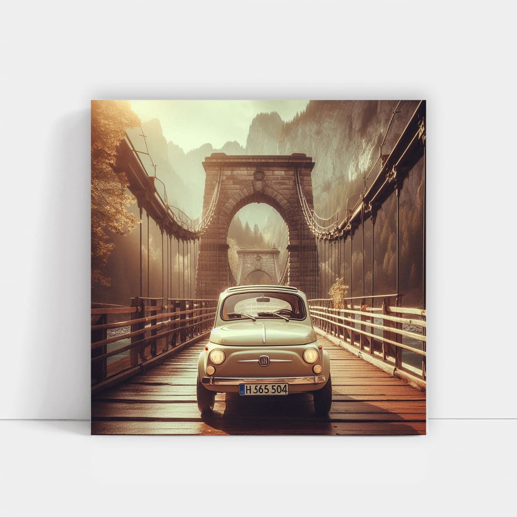 Retro Fiat Over Bridge - Vintage Style, Timeless Charm