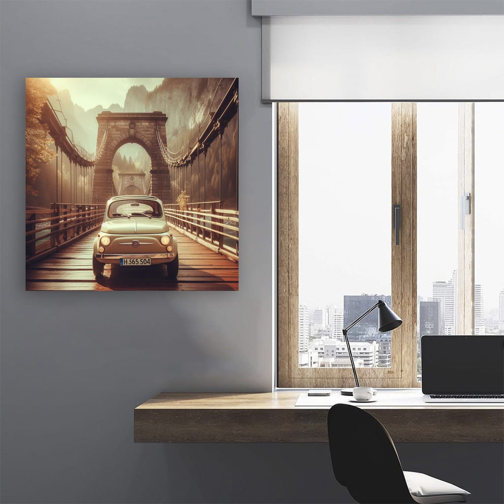 Retro Fiat Over Bridge - Vintage Style, Timeless Charm