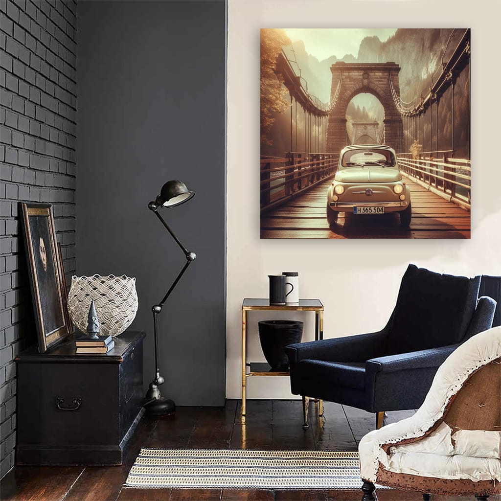 Retro Fiat Over Bridge - Vintage Style, Timeless Charm
