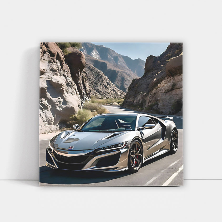 Silver Honda NSX Driving Through Mountains - Sleek Performance