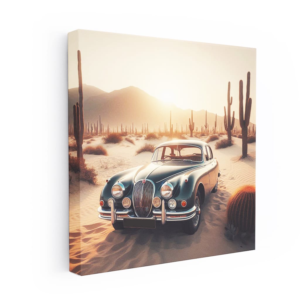 Vintage Jaguar in Desert - Timeless Elegance