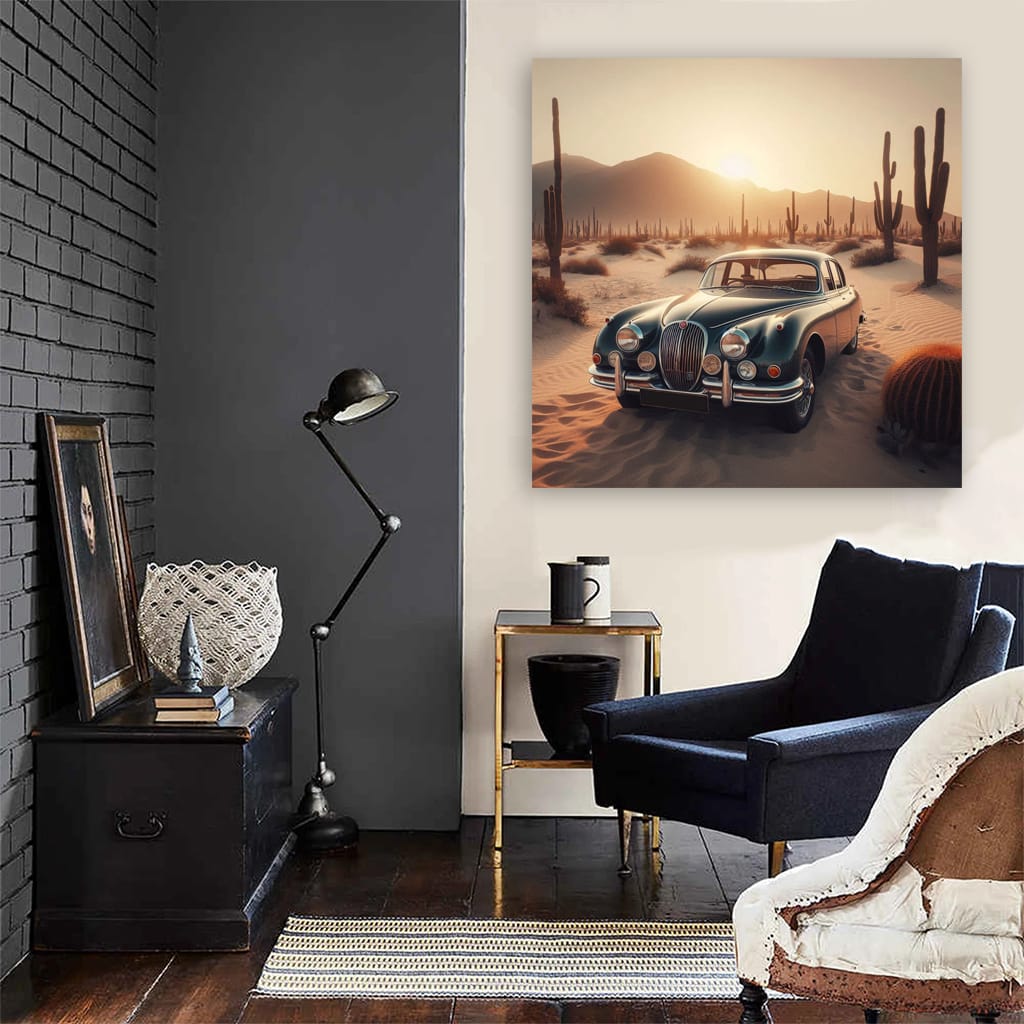 Vintage Jaguar in Desert - Timeless Elegance