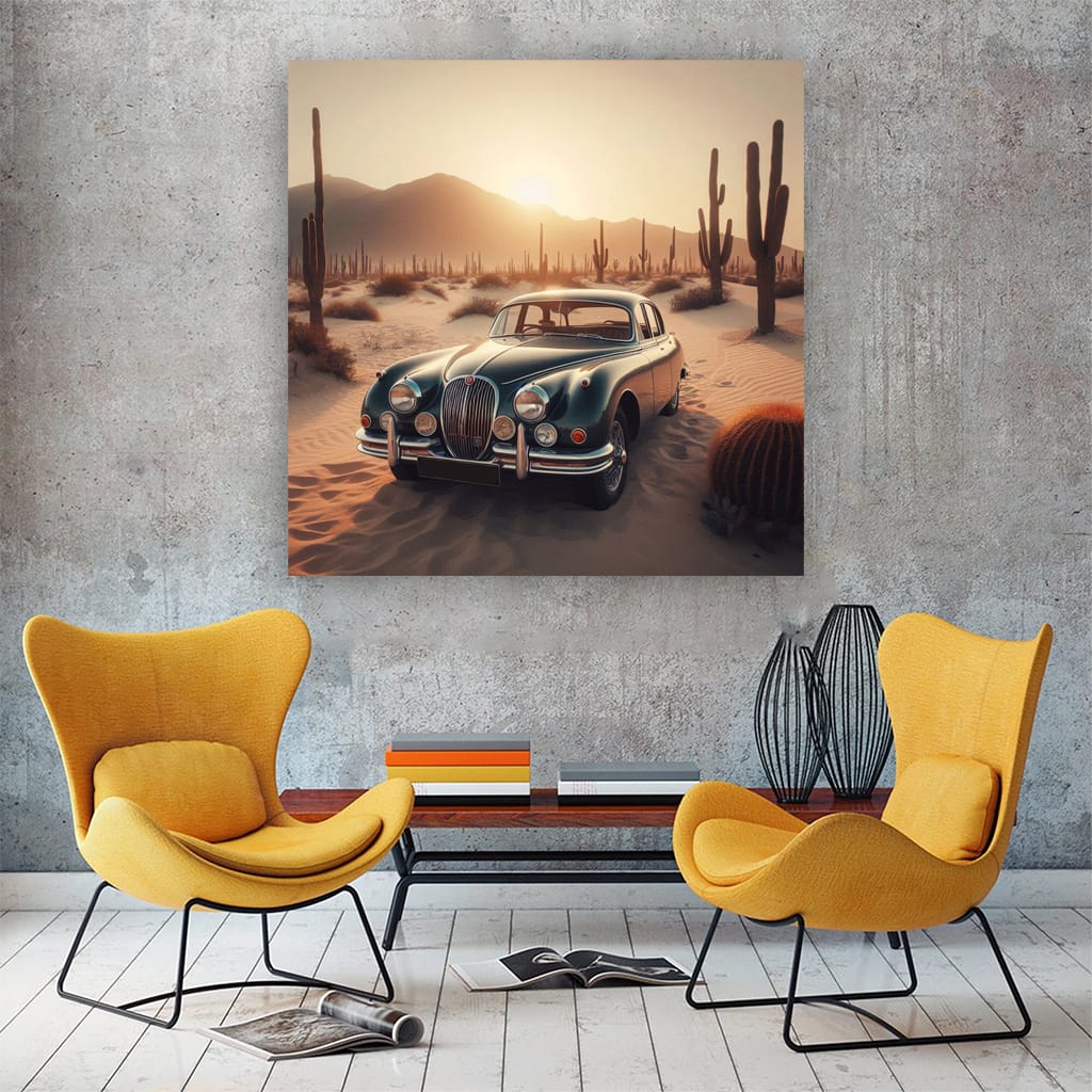 Vintage Jaguar in Desert - Timeless Elegance