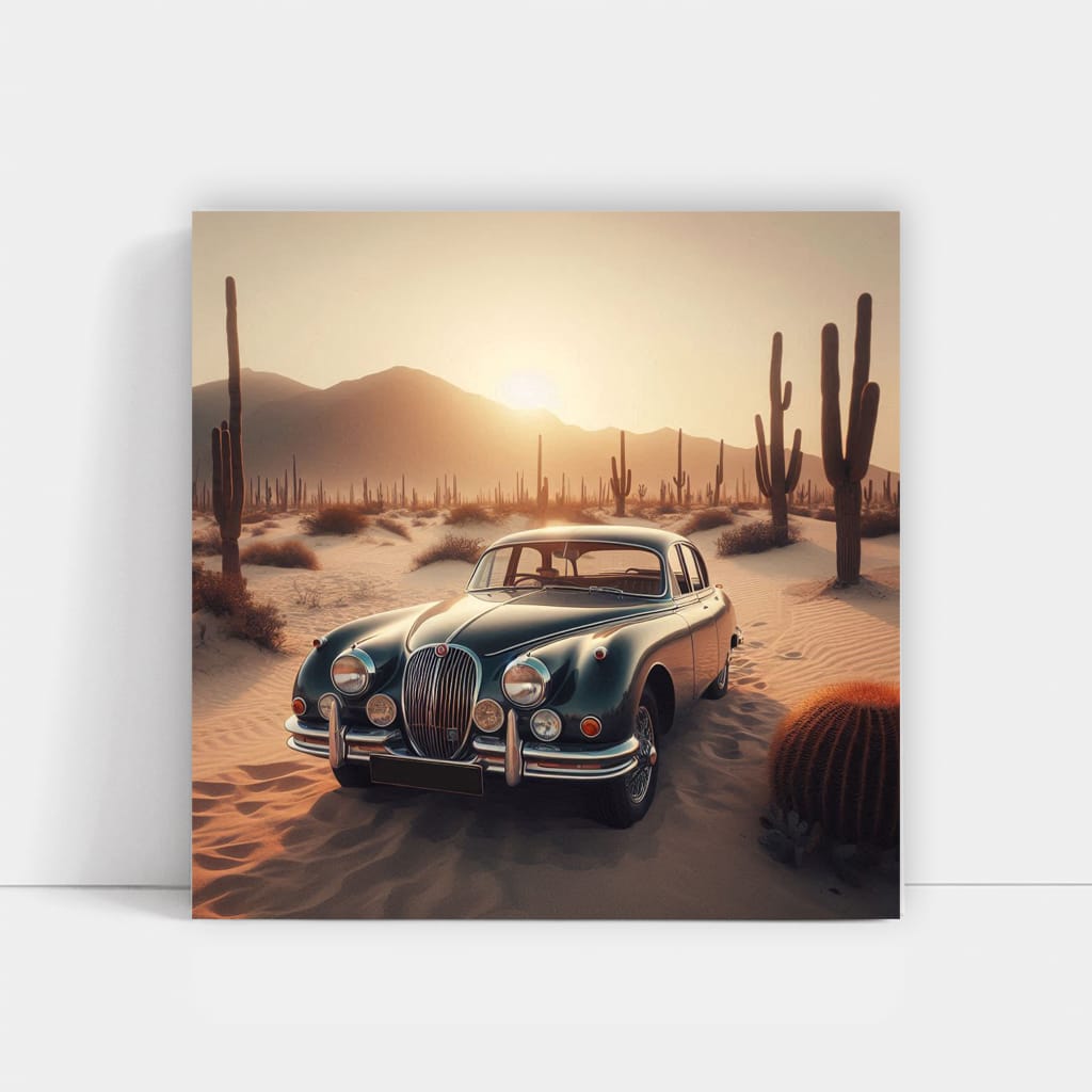Vintage Jaguar in Desert - Timeless Elegance