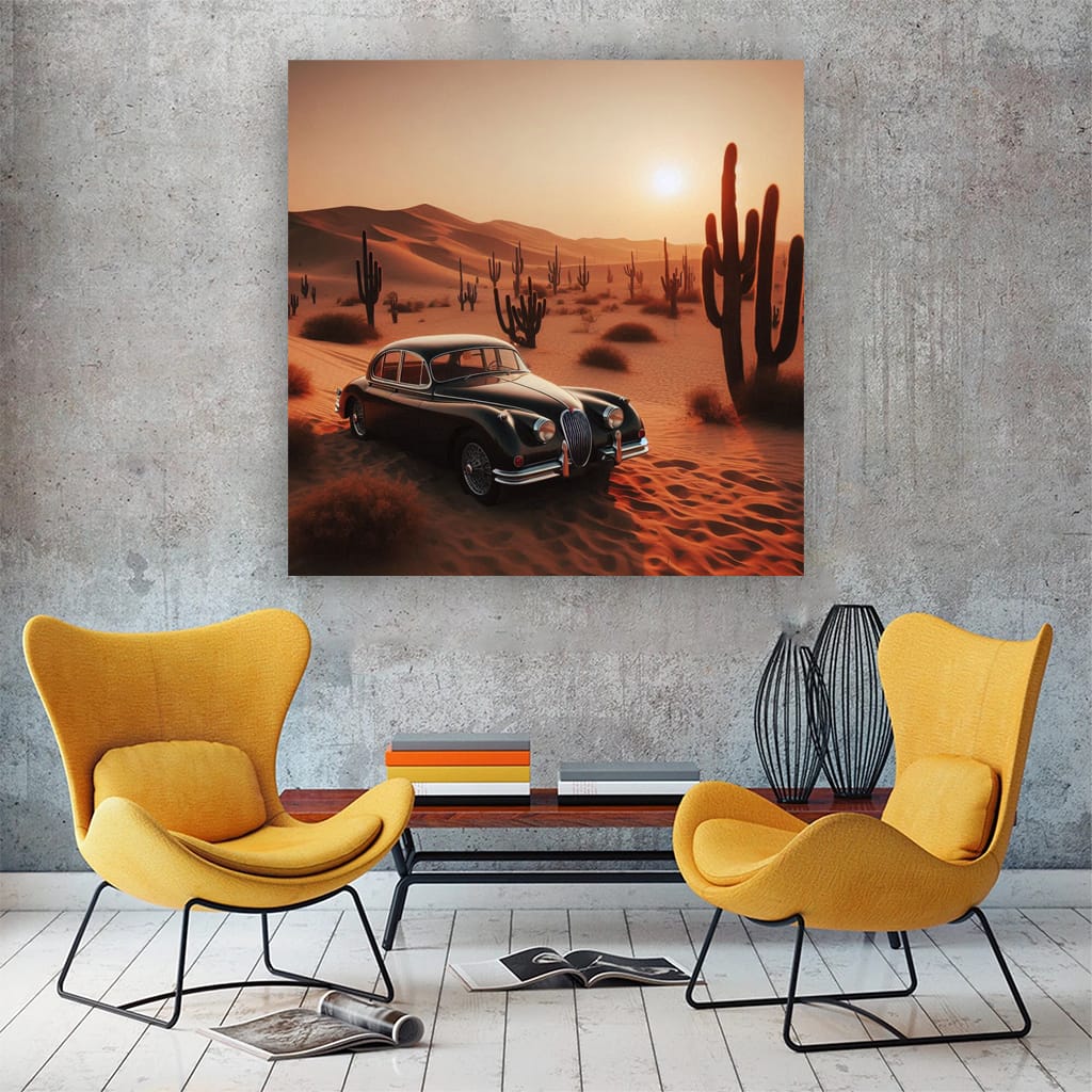 Vintage Jaguar in Desert - Retro Charm and Timeless Elegance