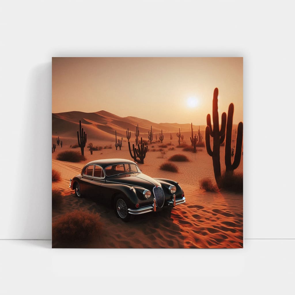 Vintage Jaguar in Desert - Retro Charm and Timeless Elegance