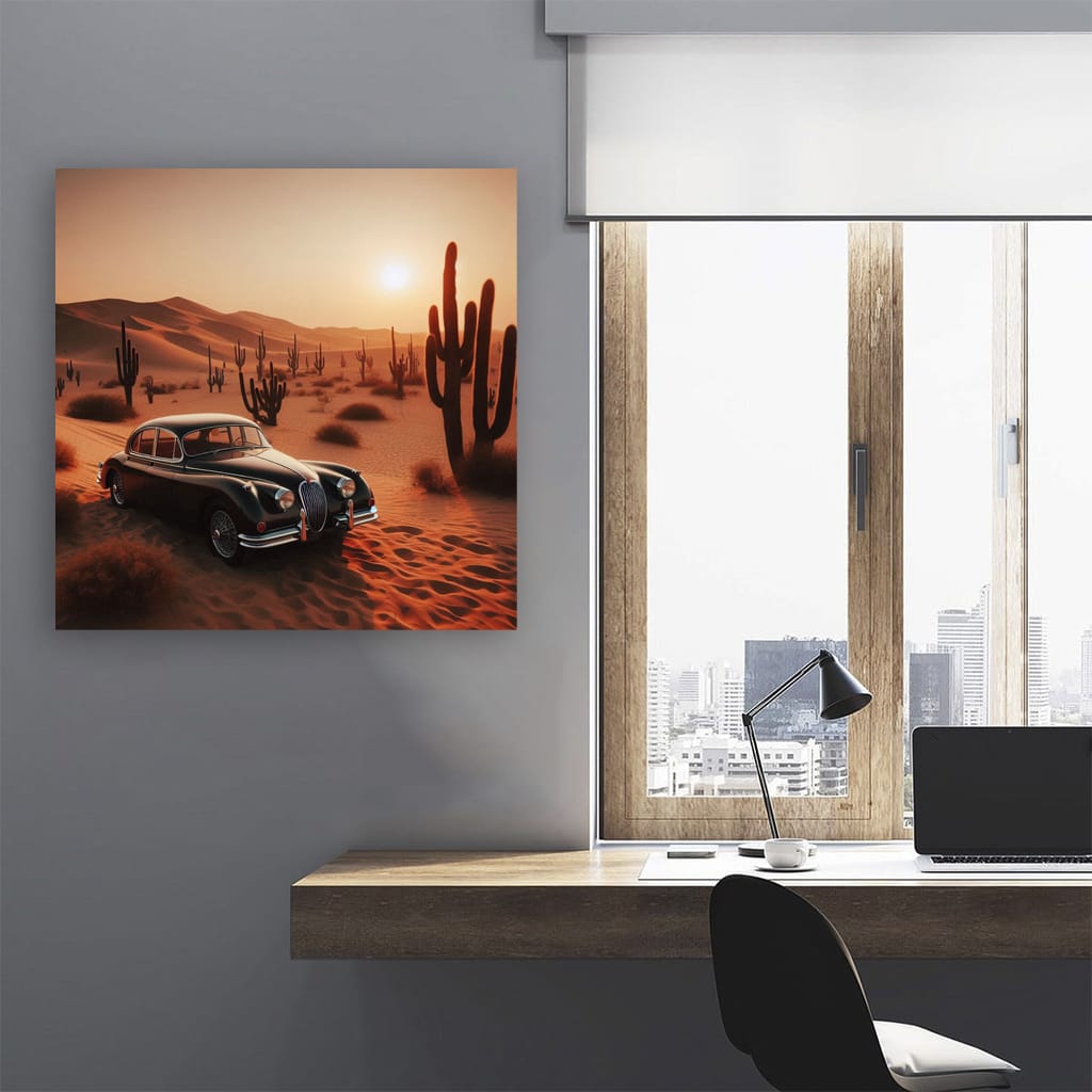 Vintage Jaguar in Desert - Retro Charm and Timeless Elegance
