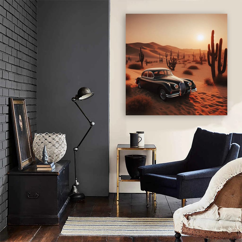 Vintage Jaguar in Desert - Retro Charm and Timeless Elegance