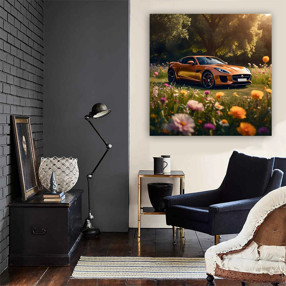 Brown Jaguar F-Type in Floral Setting - Elegance on Wheels