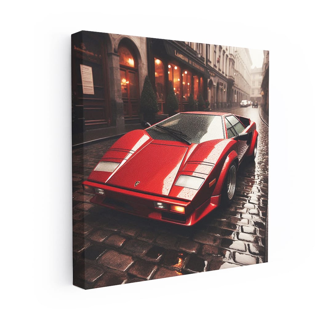 Retro Lamborghini in Rain - Timeless Elegance on Wheels