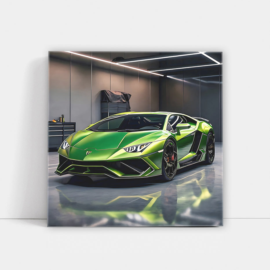 Green Lamborghini Huracan Evo in Garage - Bold Speed Demon