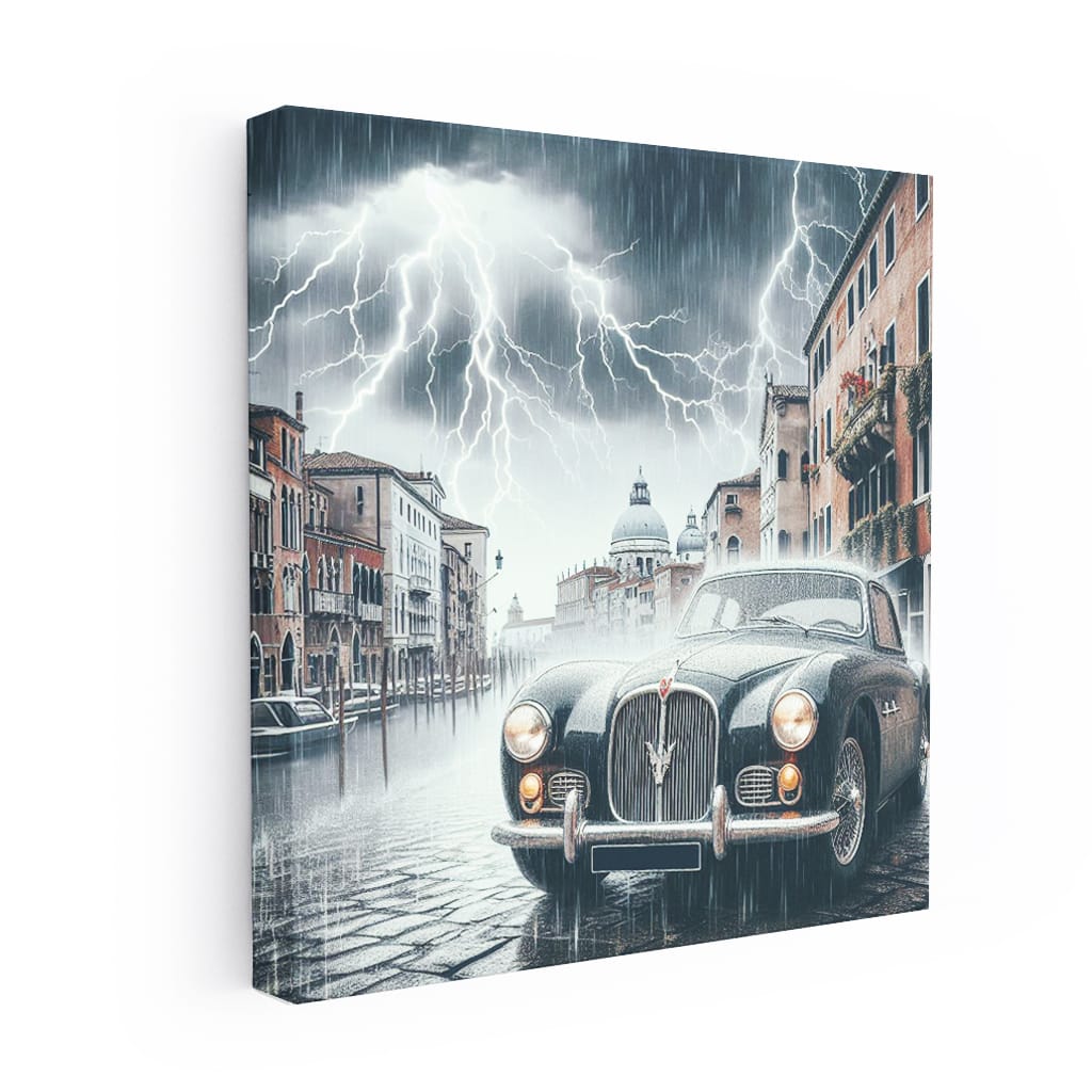Retro Maserati in Thunderstorm: Classic Elegance Unleashed