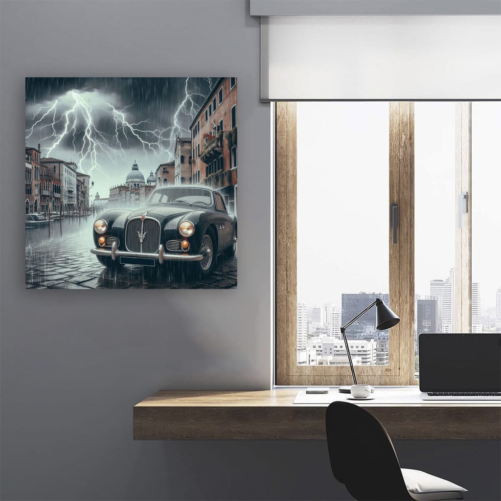 Retro Maserati in Thunderstorm: Classic Elegance Unleashed