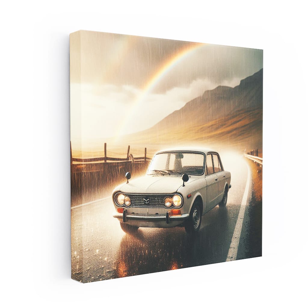 Retro Mazda in Rainy Weather - Timeless Charm in Motion
