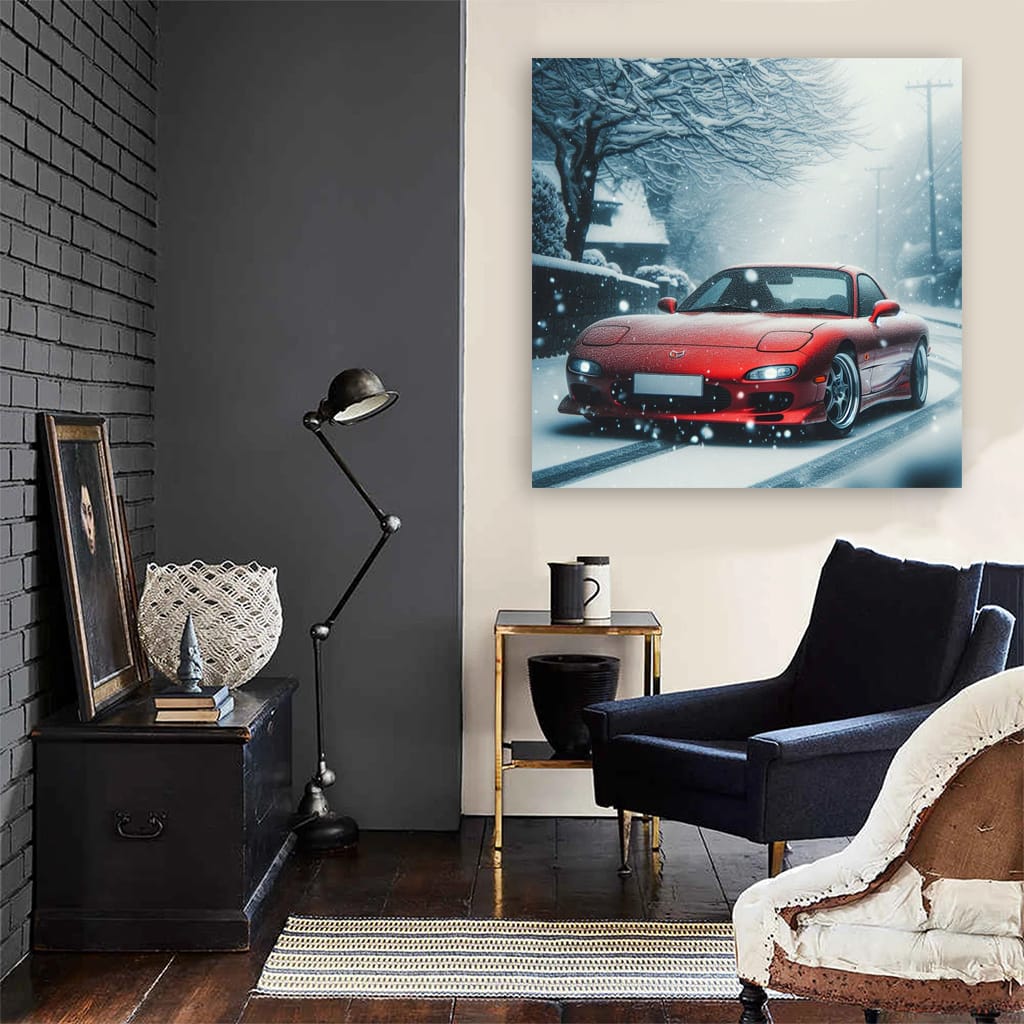 Mazda RX-7 in Snowfall - Iconic Sports Car Elegance