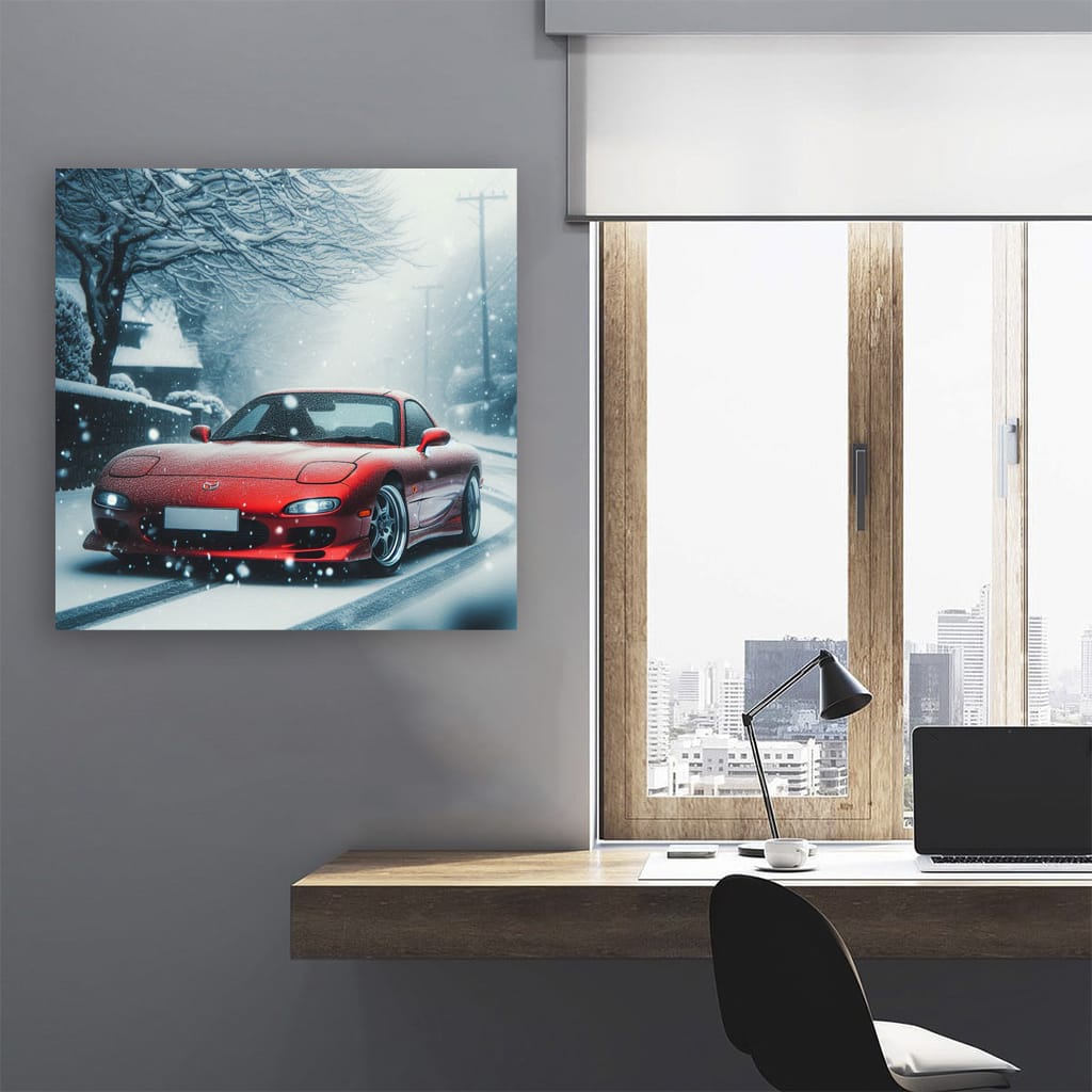 Mazda RX-7 in Snowfall - Iconic Sports Car Elegance