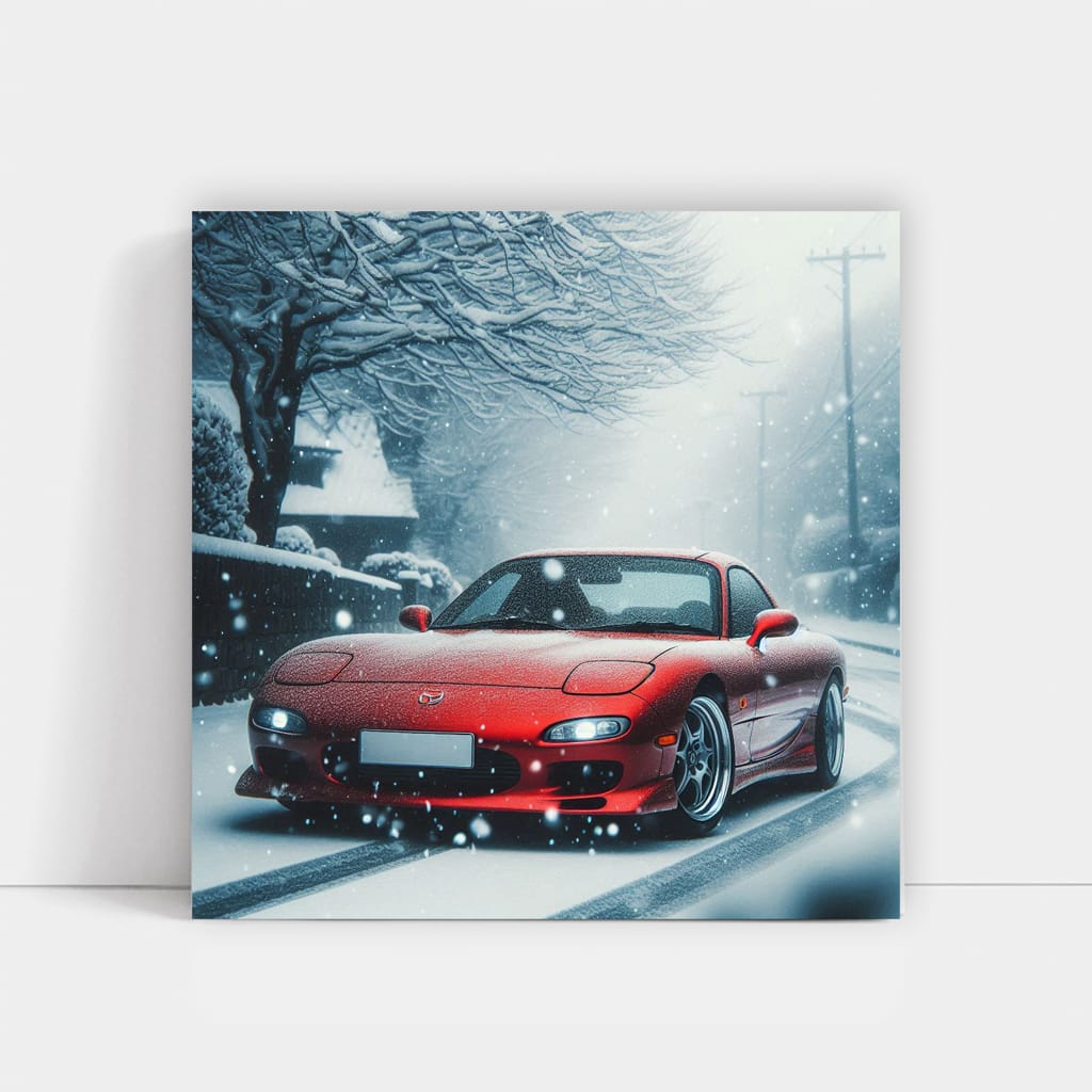 Mazda RX-7 in Snowfall - Iconic Sports Car Elegance