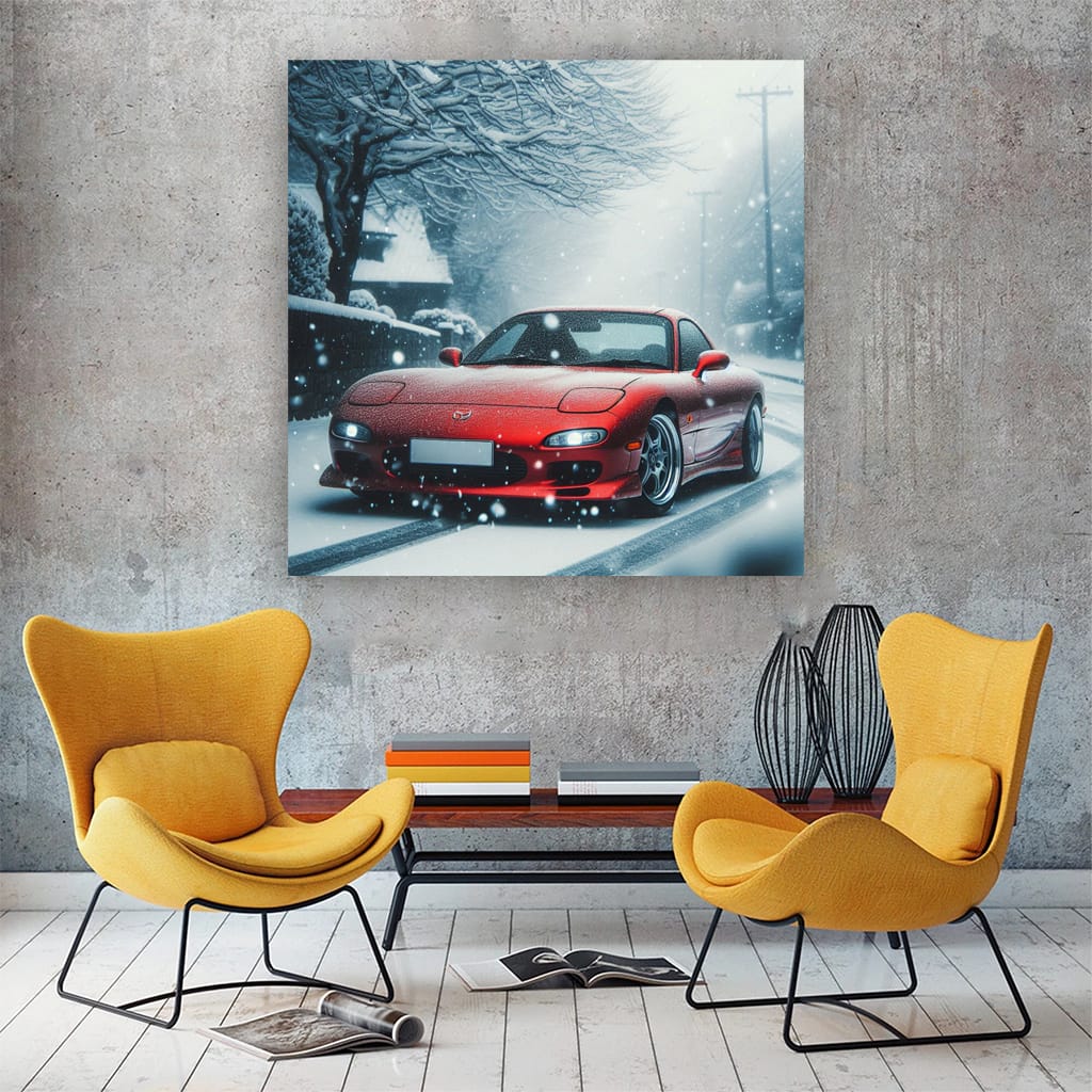 Mazda RX-7 in Snowfall - Iconic Sports Car Elegance