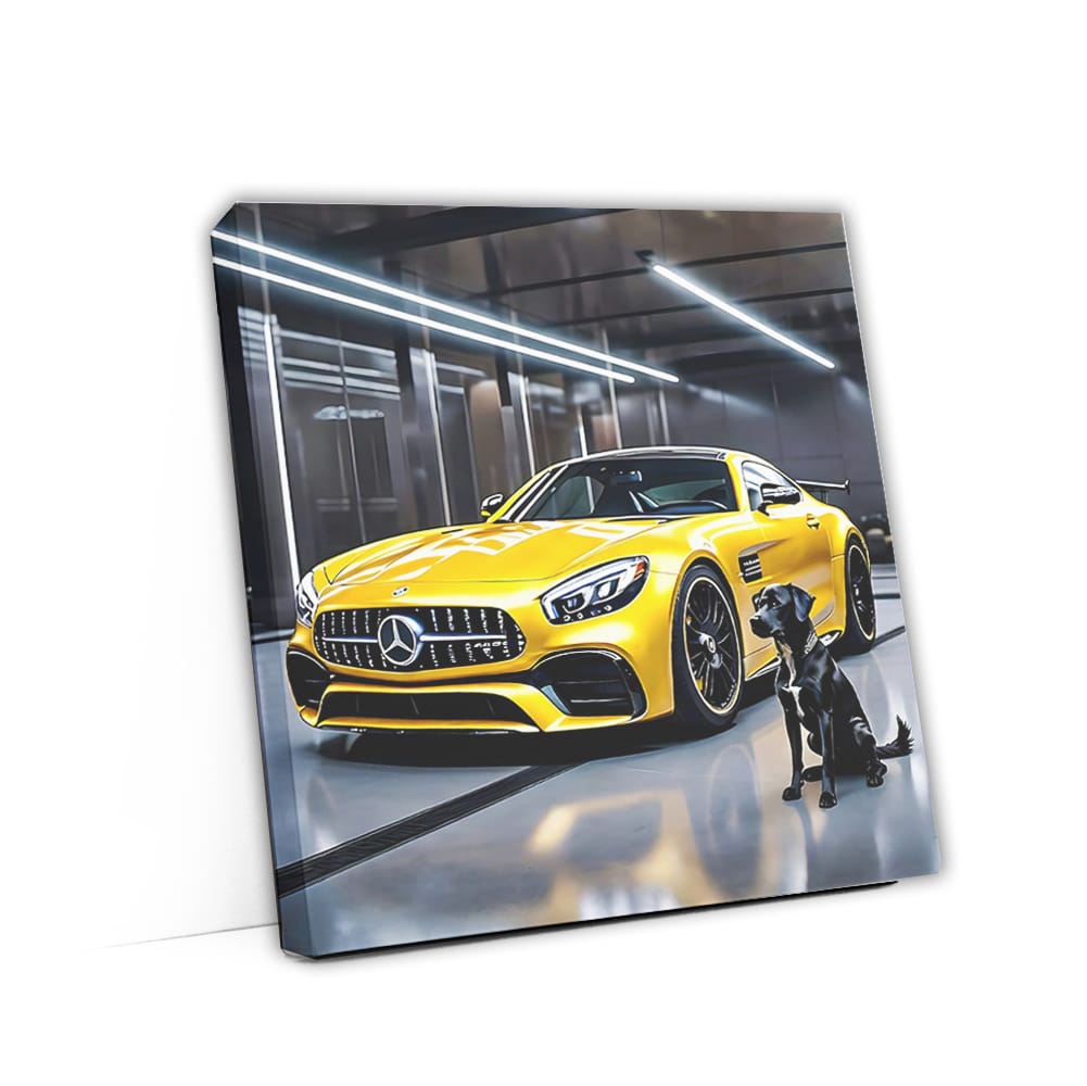 Yellow Mercedes AMG GT with Dog - Sporty Elegance