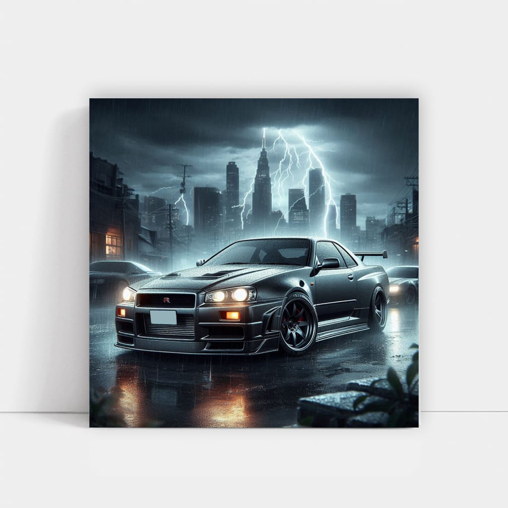 Nissan GT-R R34 in Thunderstorm - Unleash Beast