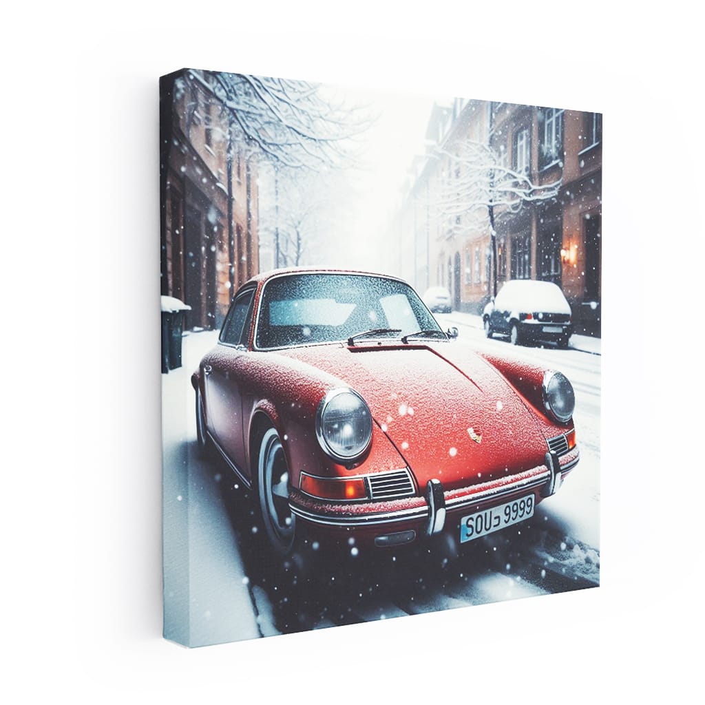 Vintage Porsche in Winter Scene - Classic Elegance on Wheels