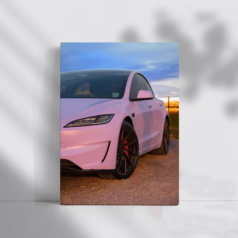 Tesla Model 3 under Starry Night Sky on Isolated Road - Futuristic Elegance - EnjoyStore