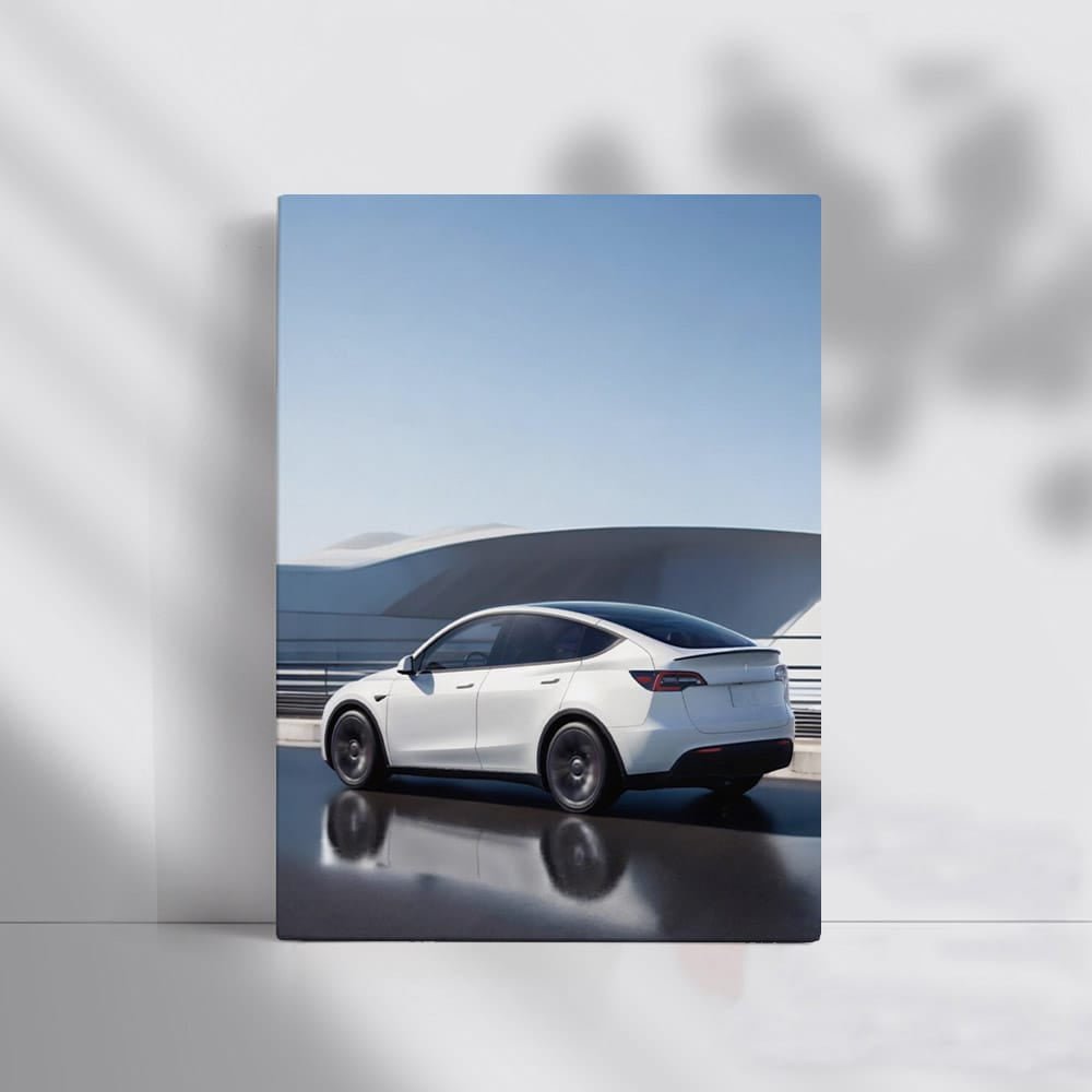 Tesla Model Y Cruises on Bridge Beneath Clear Blue Sky - Futuristic Elegance - EnjoyStore