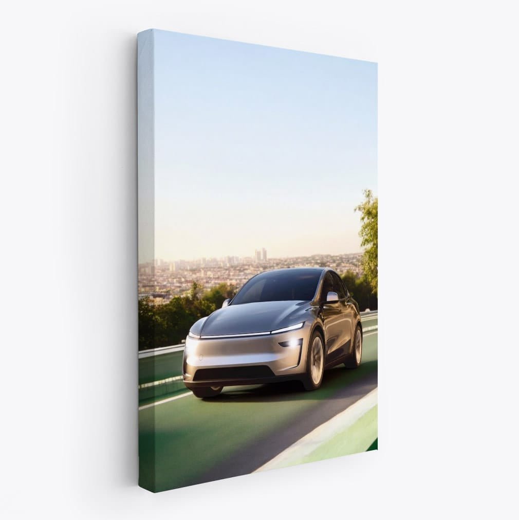 Tesla Model Y on Eco Highway with Urban Skyline - Futuristic - EnjoyStore