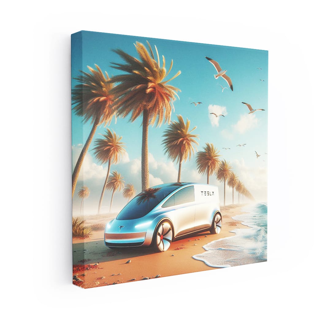 Tesla Art Future on Beach - Innovation in Motion