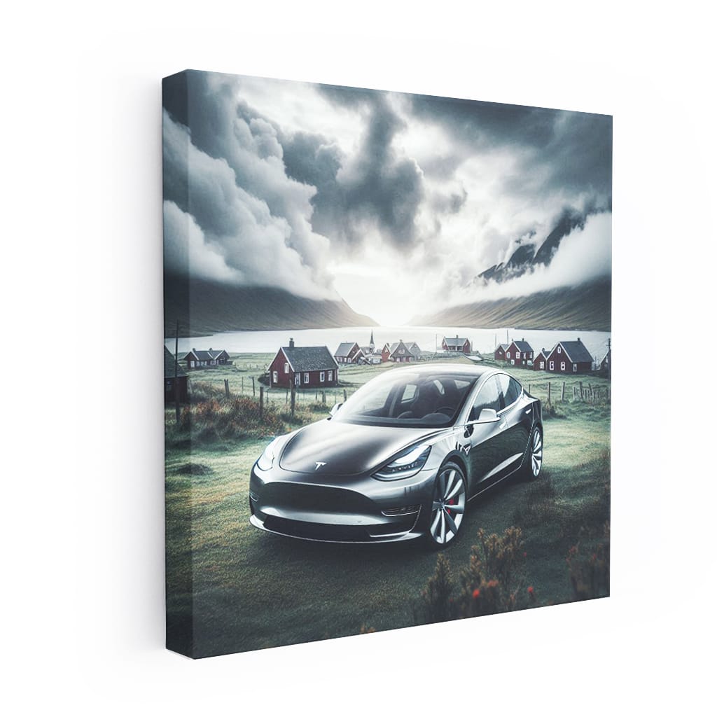 Tesla Model 3 in Overcast Skies - Sleek and Innovative