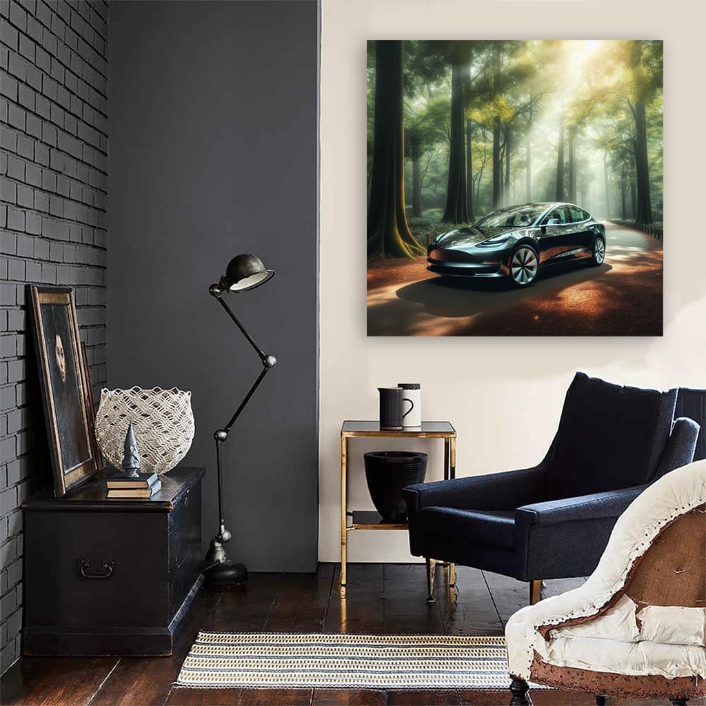 Tesla Model 3 in Forest - Efficient, Eco-Friendly Drive