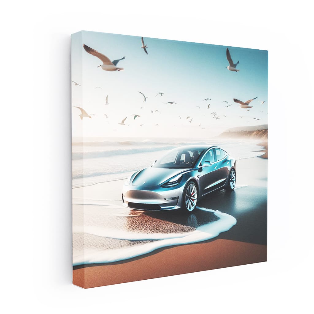 Tesla Model 3 at Beach: Sleek, Electric, Innovative