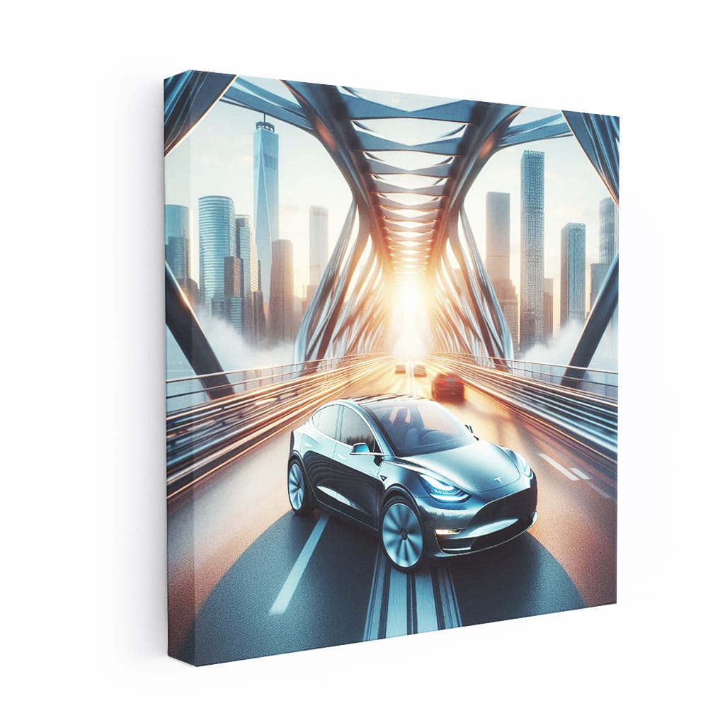 Tesla Model Y on Bridge - Future of Electric Driving