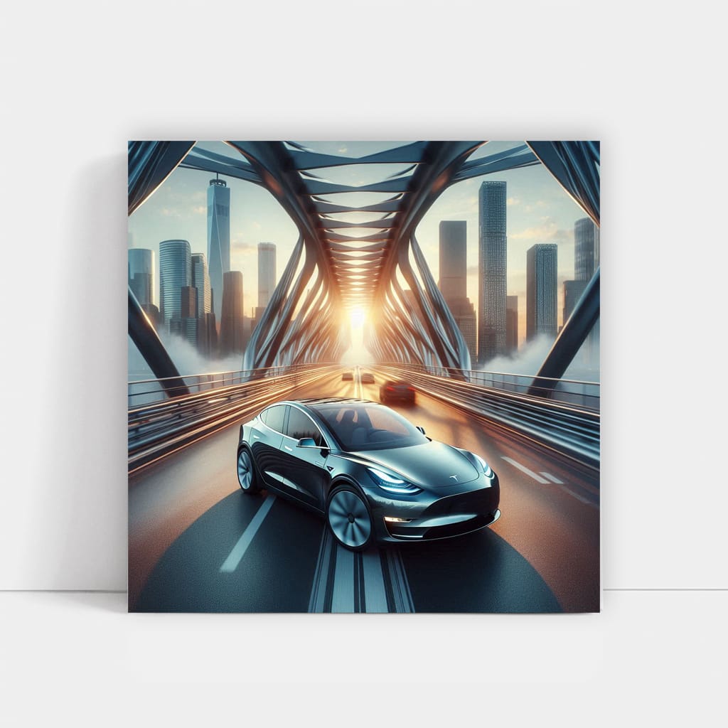Tesla Model Y on Bridge - Future of Electric Driving