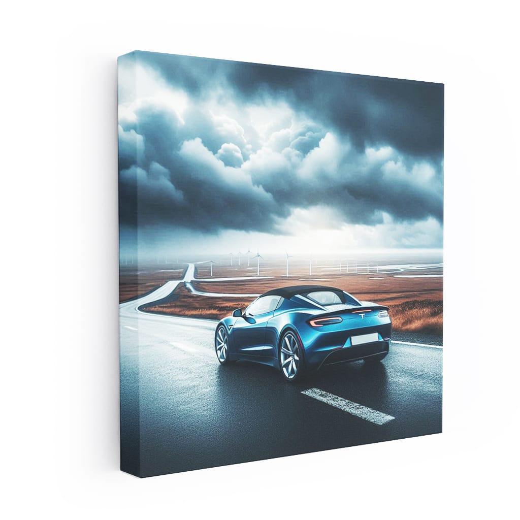 Tesla Roadster Under Cloudy Skies - Speed Meets Elegance